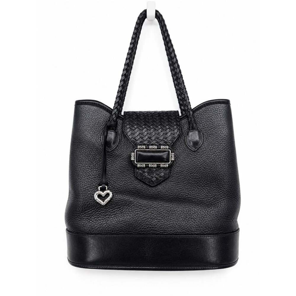 Brighton Black Leather Shoulder Bag Tote Braided Handle Designer Vintage